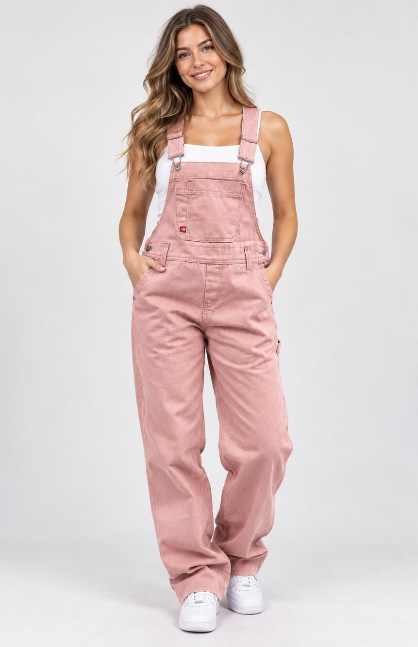 Dickies Bib Overalls Pink Relaxed Fit Straight Leg Carpenter XS NWT Utility Work